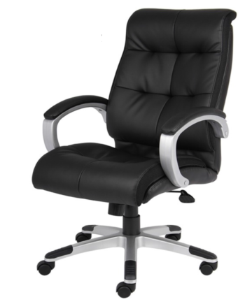 High-Back Black Executive Chair with Upholstered Arm Pads, Chrome Frame and Base