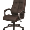 High-Back Brown Executive Chair with Upholstered Arm Pads, Chrome Frame and Base